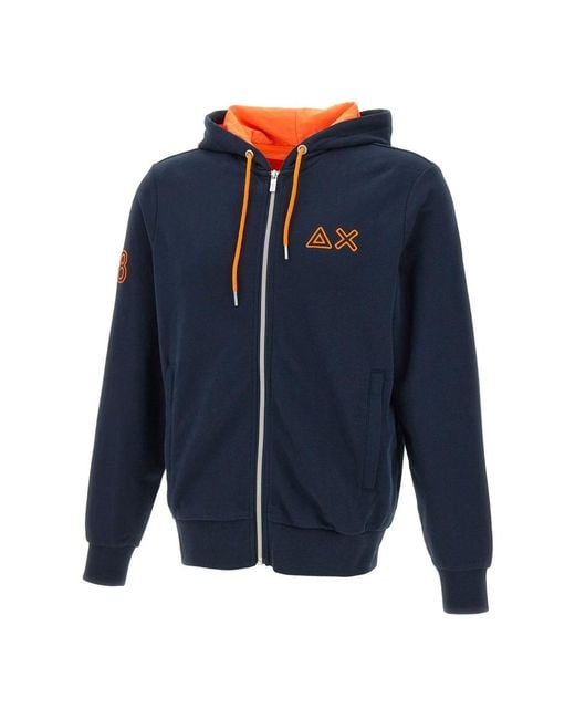 Sun 68 Hoodies & Sweatvesten ,Blauw ,Katoen Hoodie Met Fluorescerend Logo in het Blue voor heren