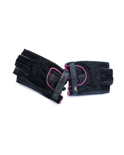 Karl Lagerfeld Accessoires ,Zwart ,Leer K/Autograph Rhinestone Fingerless Gloves in het Blue