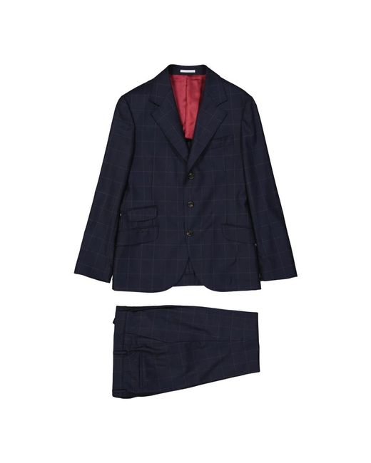 Brunello Cucinelli Blue Single Breasted Suits for men