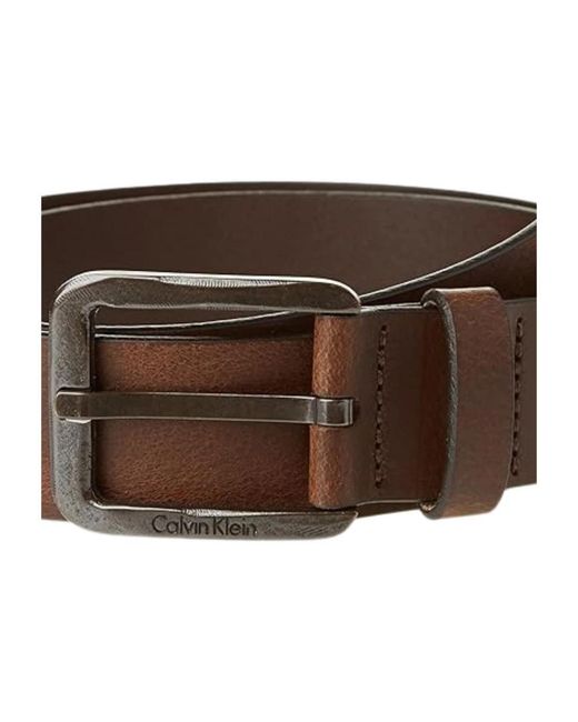 Calvin Klein Accessoires ,Bruin ,Leer Metalen Logo Riem in het Brown voor heren