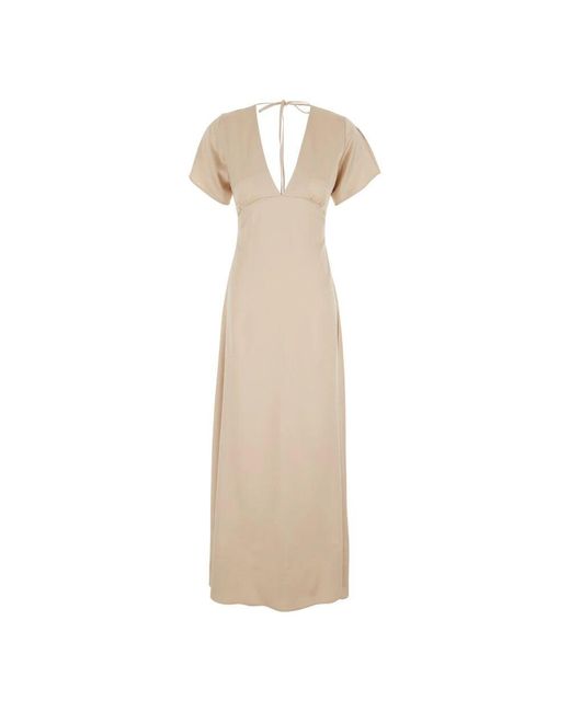 Plain Units Natural Kurzarm langes kleid