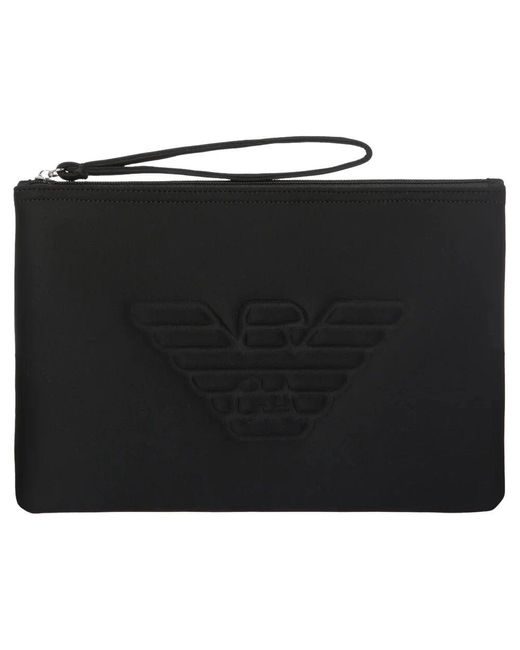 Emporio Armani Black Schwarze Eagle Logo Pochette Tasche