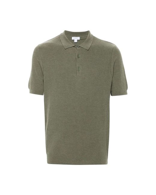 Sunspel Pale khaki melange polo shirt in Green für Herren