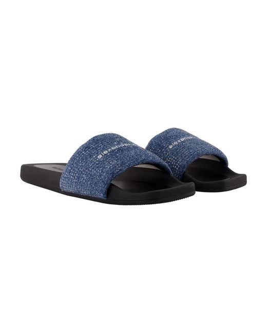 Alexander Wang Blue Aw Denim Hotfix Pool Slides