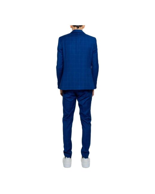 MULISH Blue Single Breasted Suits for men