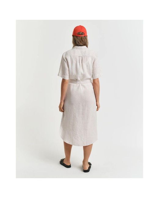 Gant Natural Gestreiftes Leinenhemdkleid