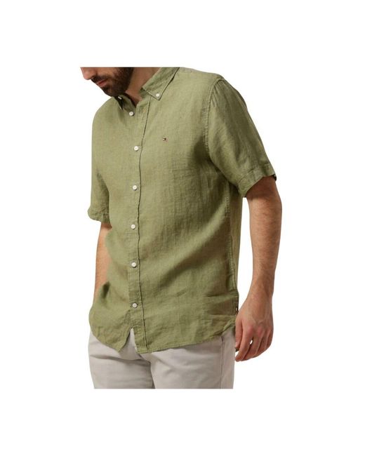 Tommy Hilfiger Pigmentgefärbtes Leinenhemd in Green für Herren