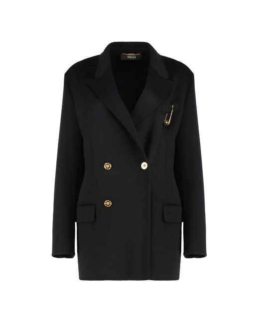 Double-Breasted Coats Versace de color Black