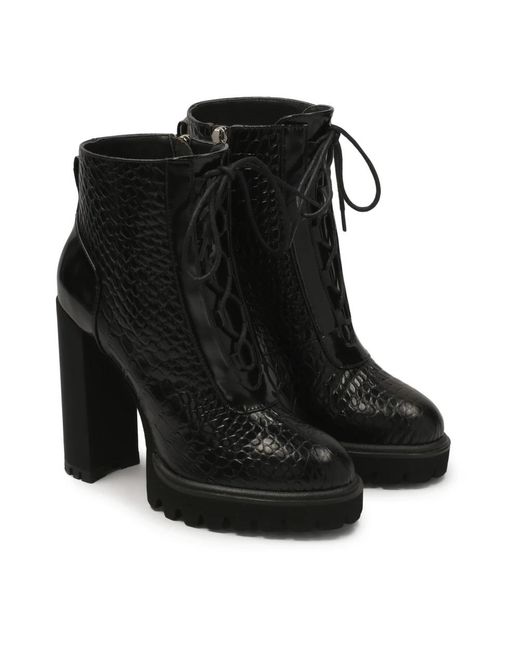 Kazar Black Geprägte Lederstiefel Mit Absatz Und Dicker Sohle