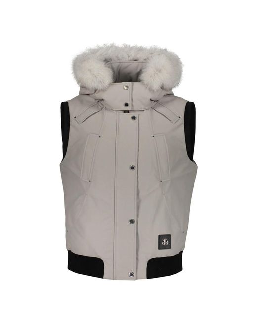 Moose Knuckles Gray Kapuzenweste mit abnehmbarem pelzrand