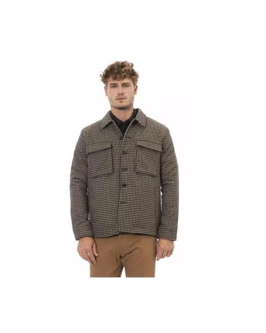 Blazer in lana marrone con camicia houndstooth di Alpha Studio in Brown da Uomo