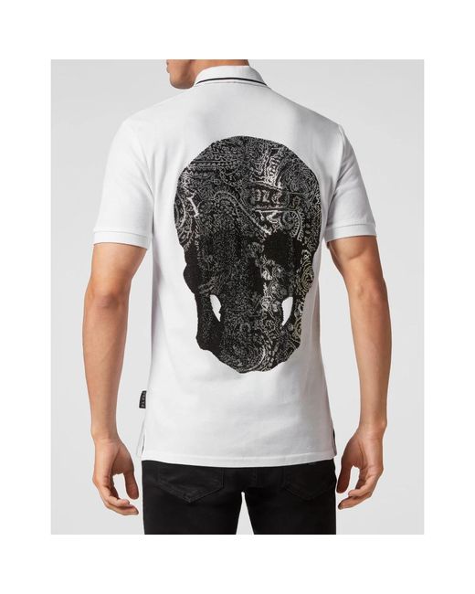 Philipp Plein Tops ,Wit ,Katoen Slim Fit Polo Shirt Ss Paisley Strass in het White voor heren