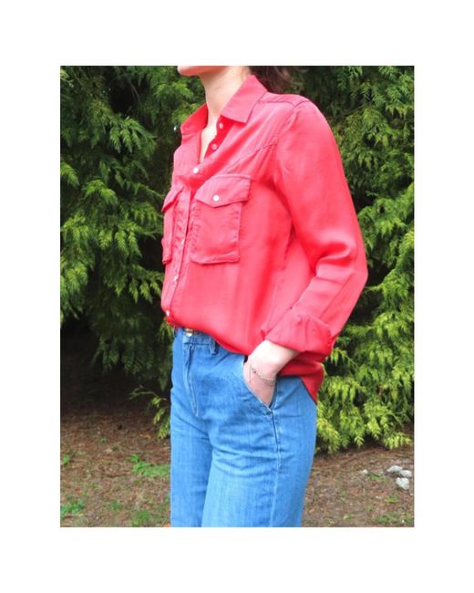 Mason's Overhemden ,Oranje ,Satijn Satijnen Safari Blouse in het Red