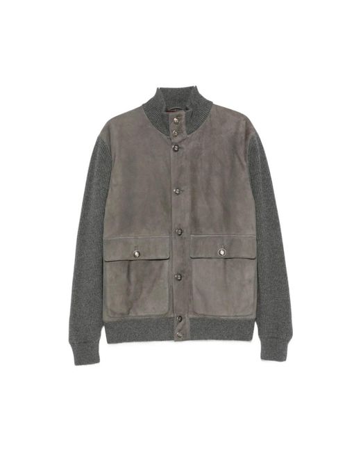 Brunello Cucinelli Bomberjack Van Suède En Kasjmier in het Gray voor heren