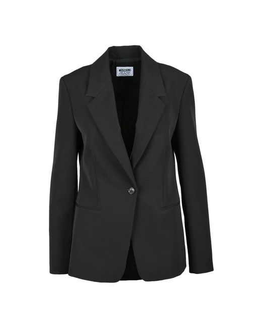 Moschino Jassen ,Zwart ,Polyester Blazer Jas Met Knoopsluiting in het Black