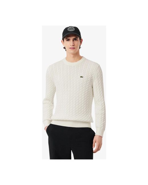 Lacoste Luxuriöse Zopfstrickpullover in White für Herren