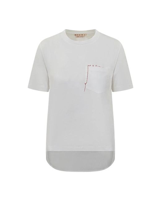 Marni Tops ,Wit ,Katoen Geborduurde Katoenen T-Shirt in het Gray