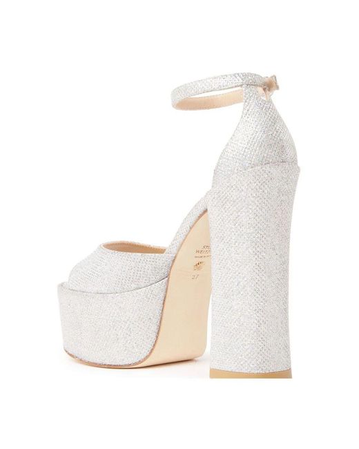 Stuart Weitzman White SkyHigh 145 Plattform Sandalen