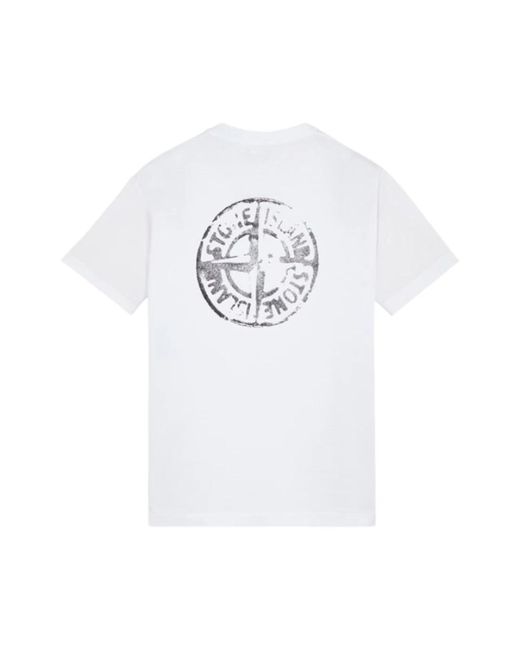 Stone Island Weißes baumwoll-jersey t-shirt mit kurzen ärmeln stamp two rückendruck in White für Herren