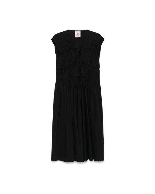 Semicouture Black Schwarzes V-Ausschnitt Kleid Mit Bindeschlaufen