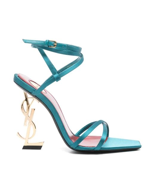 Saint Laurent Blauw Zijde Cuba Sandalen in het Blue