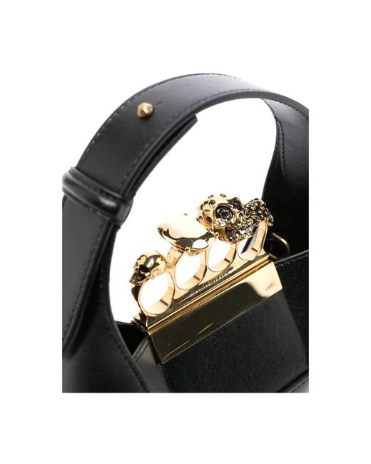 Alexander McQueen Black Jewelled hobo mini tasche aus schwarzem leder