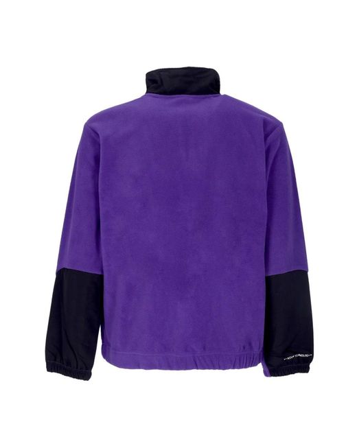Huf Truien & Vesten ,Paars ,Polyester Paarse Polar Fleece Quarter-Zip Sweatshirt in het Purple voor heren