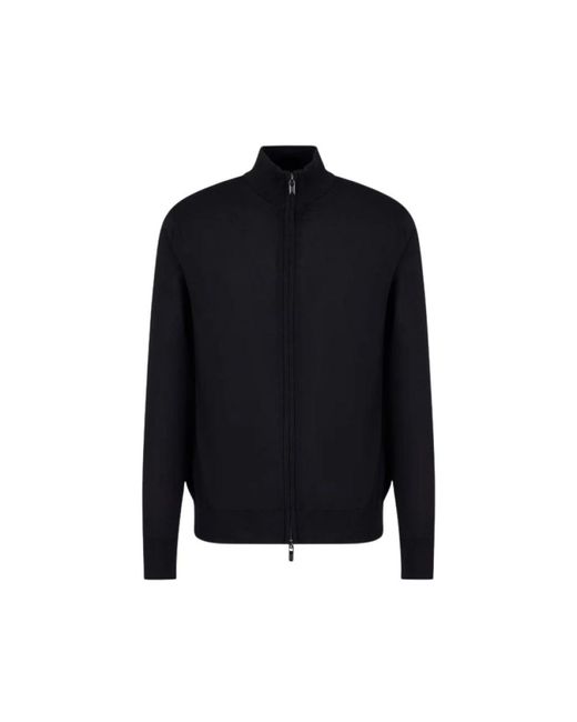 Emporio Armani Blaue Woll-Zip-Strickjacke Essentials in Black für Herren