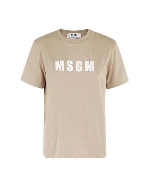 MSGM Natural Lässiges baumwoll-t-shirt