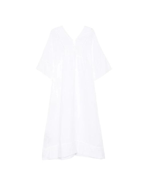 120% Lino White Midi Dresses