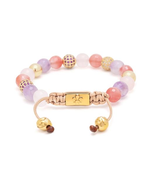 Nialaya Pink Beaded bracelet with rose quartz, amethyst, cherry quartz and gold