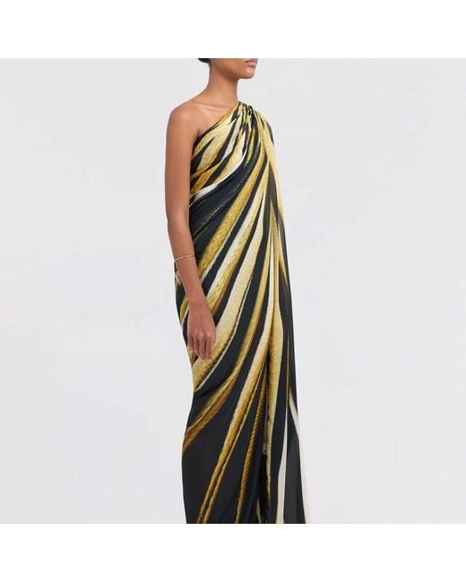 Roberto Cavalli Multicolor Print One-Shoulder Kaftan Kleid