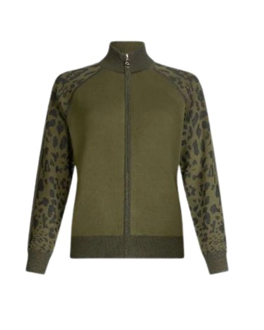 Liu Jo Groene Luipaardprint Sweater Rits Hals in het Green