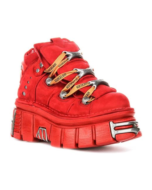New Rock Red Lace-Up Boots