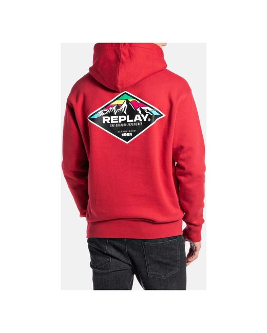 Replay Sportlicher logo hoodie mit kapuze in Red für Herren