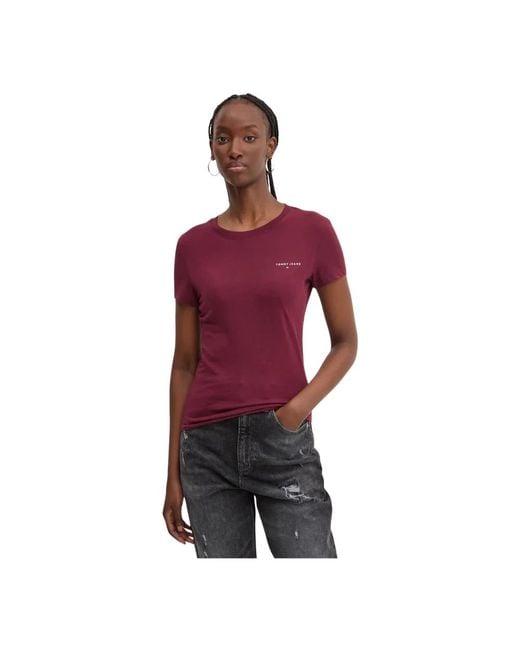 Camiseta Roja De Algodon Corte Ajustado Manga Corta Mujer Talla Tommy Hilfiger de color Rojo Lyst