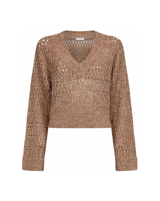 Brunello Cucinelli Brown V-Neck Knitwear