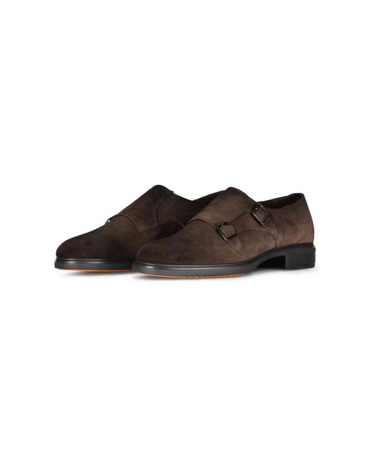 Monaci in velluto con fibbie di Santoni in Brown da Uomo