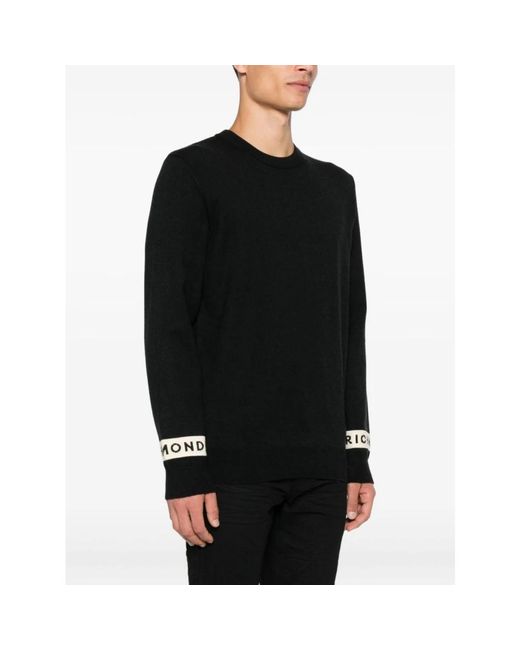 John Richmond Schwarzer Rundhalsausschnitt Pullover Logo Detail in Black für Herren
