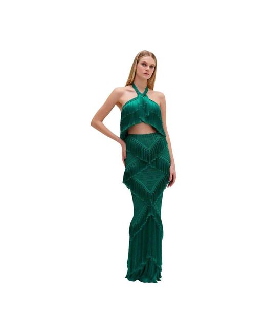 PATBO Green Fringe halterneck top in jade