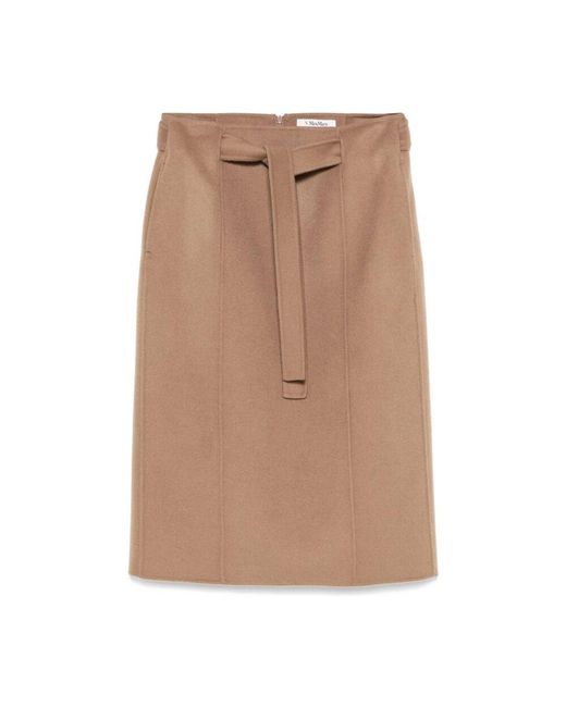 Max Mara Brown Kamel midi rock mit gürtel
