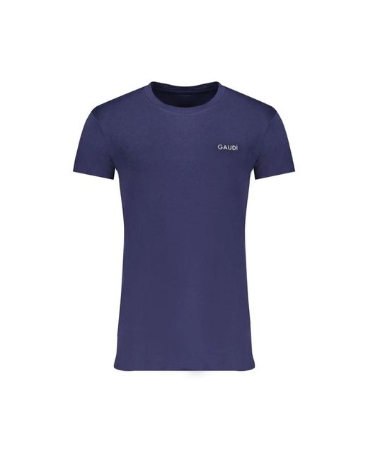 GAUDI Tops ,Blauw ,Katoen Blauw Katoen Print Logo T-Shirt in het Blue voor heren