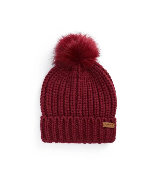 Barbour Red Chunky Strickmütze Mit Patch