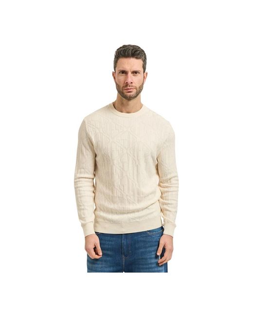 Guess Embossed Logo Sweater in het Natural voor heren