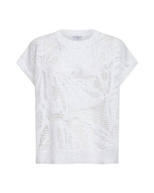 Brunello Cucinelli White Round-Neck Knitwear