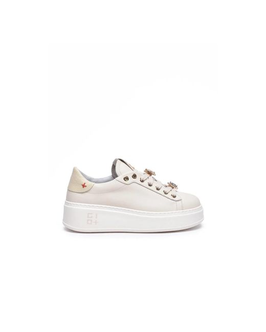 GIO+ Schoenen ,Wit ,Leer Sneaker Met 4 Cm Hak in het White