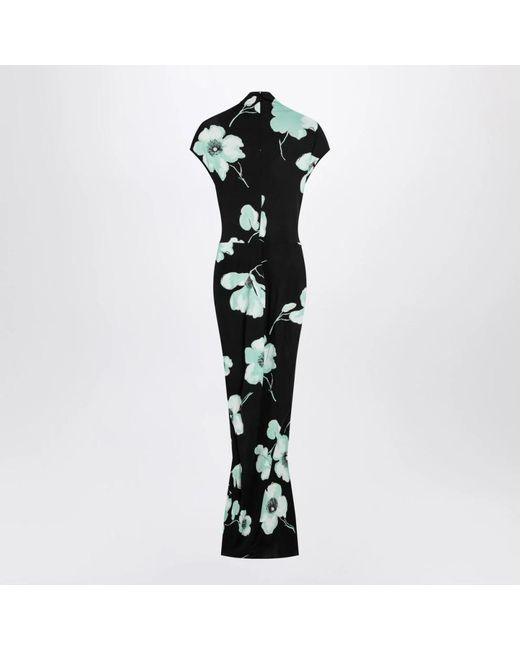 Alaïa Black Draped Jersey Dress With Sakura Print