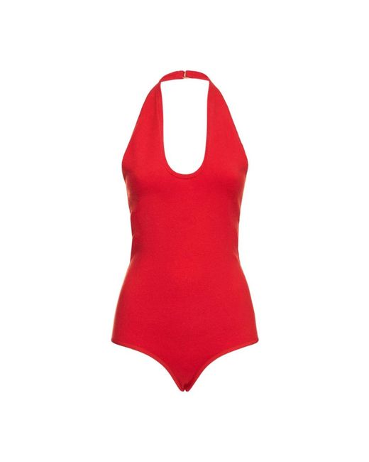 Michael Kors Tops ,Rood ,Leer Stretch Cashmere Halter Bodysuit in het Red