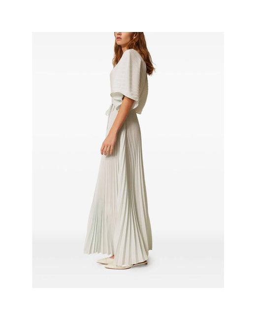 Twinset Kleedjes ,Blauw ,Polyester Pleated Maxi Dress in het White