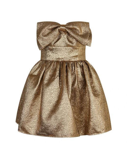 Self-Portrait Kleedjes ,Geel ,Polyester Bow Jacquard Mini Jurk in het Brown